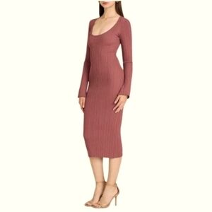 NWT Wayf Long Sleeve Bodycon Ribbed Dress in Dusty Rose Size XL Lots Of Stretch